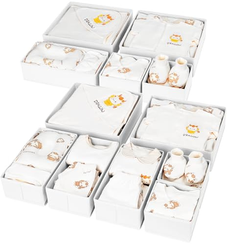 DIMJ Schubladen Ordnungssystem - Schubladen Organizer, 12 Stück Aufbewahrungsbox Stoff Faltbare Unterwäsche Organizer, Kleiderschrank Organizer für Kleidung, Socken, Krawatten, Weiß