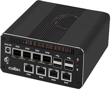 CWWK AI Mini PC Core Ultra 7 155H Firewall Appliance, 8 x 2.5GbE LAN Mini Computer, F28 Linux Server Micro PC, Win11 Pro, DDR5 8GB RAM 256GB NVMe, PCIe4.0 x4, USB4(40Gbps), HD/DP