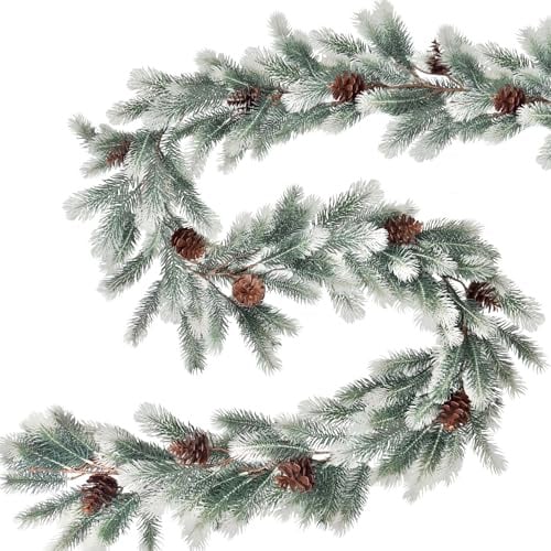 ROLLWAY Künstliche Tannengirlande Künstlich wie Echt 1.9M, Kunst Tannengirlande Spritzguss mit Schnee, Kunsttanne Girlande Weihnachten Tanne Weihnachtsgirlande Spritzguss Kunstgirlanden Tanne Weiß