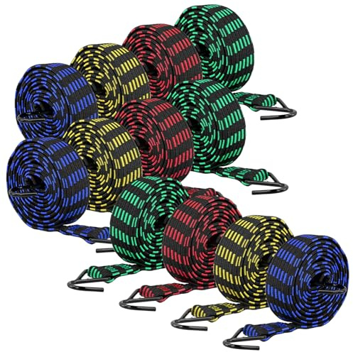 JIAYUET 12 PCS Bungee Cords with Hooks,2m Elastic Straps for Camping Tent, Bike, Car Luggage Securing