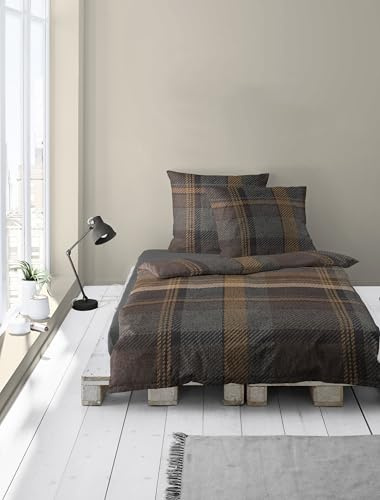 Bierbaum Bettwäsche 4046, Feinbiber, 100% Baumwolle, Designed in Germany, Marone 81, 135x200 + 80x80 cm