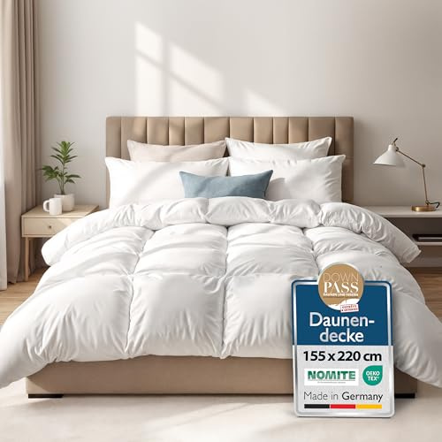 Beautissu Daunendecke Winter Ganzjahresbettdecke 90% Daunen | 155x220 Downpass Nomite Baumwollbezug 4 Jahreszeiten Federbettdecke waschbar Bettdecke Winterbettdecke warm Premium