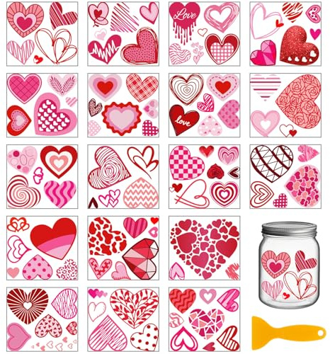 GLOBLELAND 18 Blatt Valentinstag Herzen Transferaufkleber 3.9x3.6 Zoll Rosa Liebesherzen Transferaufkleber Liebeshintergrund Reibetransfer Für Möbel Vasen Glas Kunsthandwerk Dekorationen