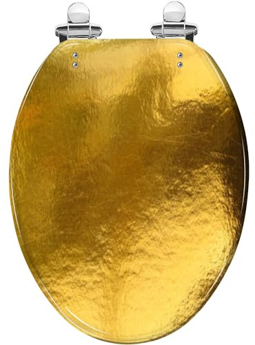 Elongated Gold Texture Resin Toilet Seat with Slow Close, Quick-Release Hinges, Easy Clean (18.5x14.5, Multi9)