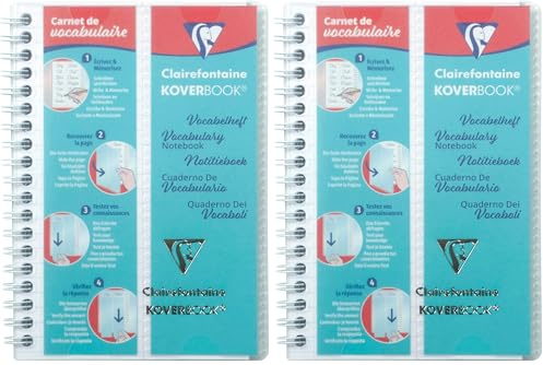 Clairefontaine 141820C Un Carnet de Vocabulaire Koverbook Incolore - 11x17 cm - 100 Pages Lignées avec Marge + 2 Rabats et 4 Languettes Amovibles - Papier Blanc 90 g - Couverture Polypro (Lot de 2)