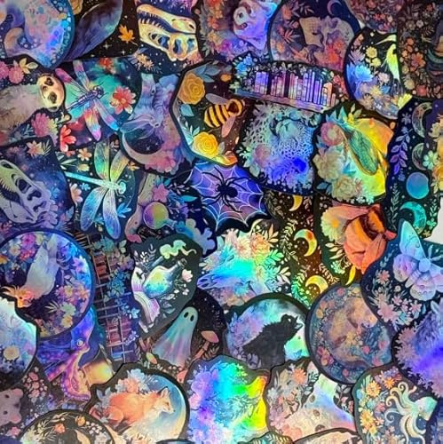 YEDOUALE Holografische Anime Sticker Set 50 Stück – Wasserfeste Graffiti Trippy Aufkleber aus PVC, Dunkle Fantasy Sticker für Laptop, Koffer, Helm, Fahrrad, Skateboard, Motorrad, Scrapbooking