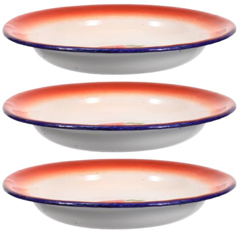 INOOMP Platos Esmaltados Vintage 3 Piezas 16 Cm, Vajilla Esmaltada para Servir Frutas y Aperitivos, Plato de Esmalte Patrón Floral Aleatorio para Hogar, Restaurante y Picnic