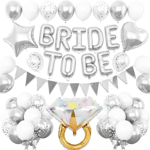 DazzJoy Bride to Be Deko Luftballons Silber, JGA Deko Frauen Folienballon, Junggesellenabschied Frauen Ballon, Hochzeitsdeko Helium Ballons für Bachelorette Party Deko, Hochzeit, JGA Accessoires
