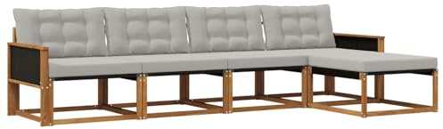 vidaXL Outdoor-Sofagarnitur mit Kissen 5 pcs Natürlich und Hellgrau, Garten, moderner, langlebiger Outdoor-Sofa, Sessel-Ecke, Lounge-Möbel, Terrasse Set