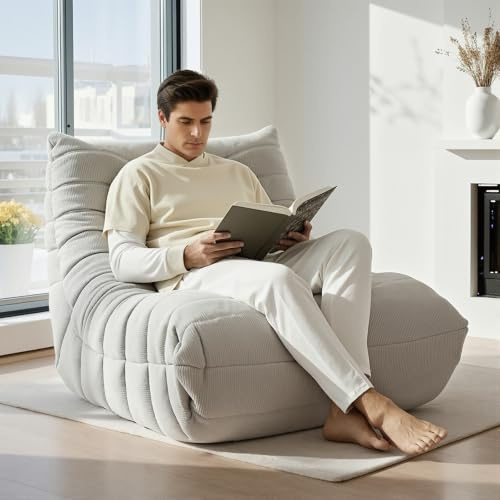 RelaxRelife Sitzsack Sofa, Bodensofa, Lesesessel, Lazy Sofa (Beigewhite) | Hochdichtem Foam, Chenille Stoff mit Rückenlehne, für den Innenbereich, Wohnzimmer & Schlafzimmer