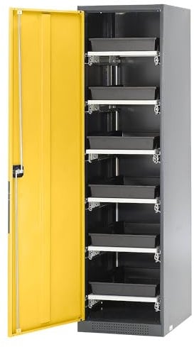 ASECOS | Labor-Chemikalienschrank | 1-türig | hoch | 6 Auszüge | ohne Sichtfenster | gelb