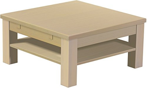 B.R.A.S.I.L.-Möbel Brasilmöbel Couchtisch Rio Classico 80x80 cm Birke mit Ablage Wohnzimmertisch Holz Tisch Pinie Massivholz Stubentisch Beistelltisch Echtholz Größe und Farbe wählbar