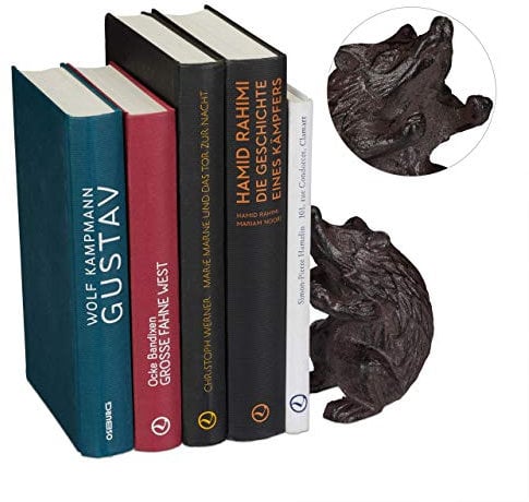 Relaxdays Buchstütze Tier, Igel, Für Bücher, CDs, DVDs, aus Gusseisen, gegen Umkippen, Deko Buchhalter robust, braun