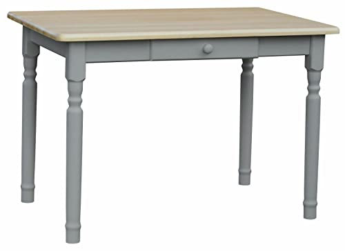 k koma Eleganter Grauer Esstisch mit Schublade – Kiefernholz, Tischplatte Kiefer lackiert, im Landhausstil (80 x 100 cm)