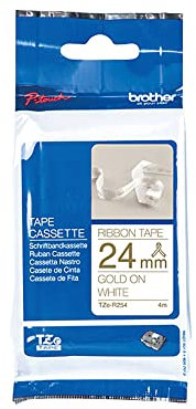 Brother Original Brother textiles Schriftband TZe-R254 gold auf weiß - 24 mm breit, 4 m lang (u.a. für Brother P-touch H200, H100LB/R, H105, E100/VP, D200/BW/VP, D210/VP,Cube, Cube Plus)