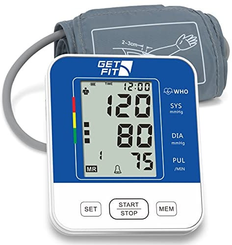 Get Fit Blood Pressure Monitor CE Approved UK for Home Use - Medical Upper Arm Blood Pressure Machine - Heart Rate Monitor - Hypertension Detector - Adjustable 22-42cm Large Adult Cuff - LCD Display