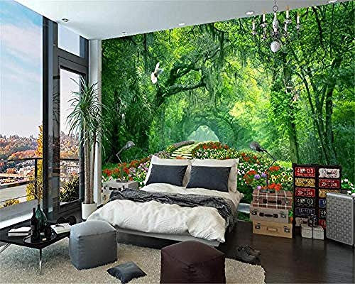 Custom 3D Wallpaper Mural Nature Scenery Woods Park Green Road Deer Flowers Landscape Wall 3D Wallpaper for Living Room *430cmx300cm(169.3x118.1inch)