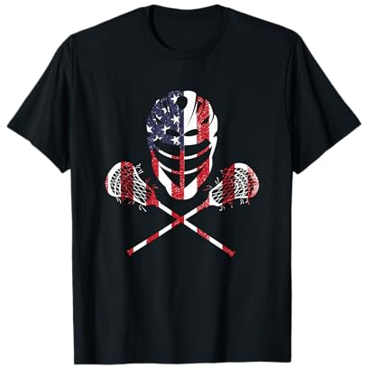 Lacrosse American Flag Lax Helmet Sticks 4th of July T-Shirt