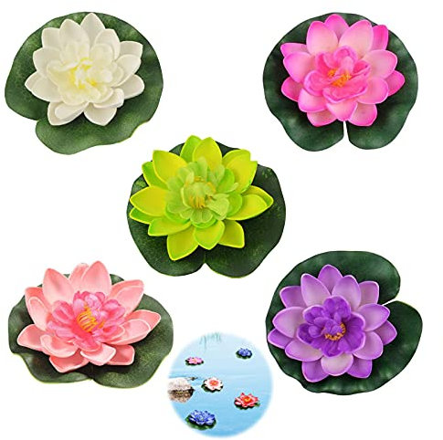 Schwimmende Blumen Künstliche Seerosen Schwimm Lotus Blumen Wasserlilie Pflanzen Seerose Blume Dekor Künstliche Lotus Blume Schaum Lotusblume Dekoration für Aquarium Terrasse Garten Teich 5pcs
