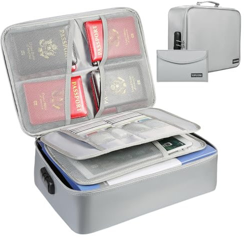 File Organizer Bags with Lock 2 Set,TOPGOOSE Fireproof Document Bag & Money Bag with Waterproof Zipper, Multi-Layer Portable Filing Storage for Important File Passport Certificates Legal Documents