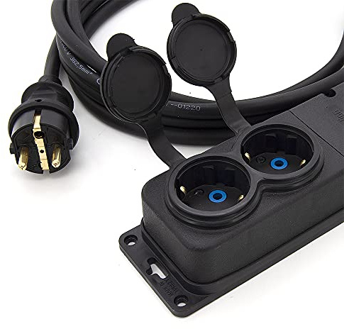 KOOP Elektro Gummikabel Verlängerung IP44 H05RR-F 3G2,5 Schuko Outdoor | 30m mit 2-Fach Steckdosenleiste 16A 230V – Robuste Stromverteilung für Baustelle & Garten, Spritzwassergeschützt