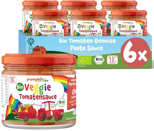 Pumpkin Organics Bio Tomaten Gemüse Pasta Sauce 6 x 250 g für Kinder ab dem 12. Monat - Pastasauce ohne Zusatzstoffe, reich an Gemüse - Ideal für die ganze Familie