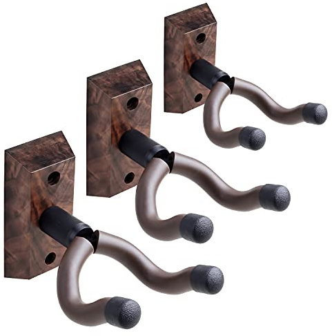 3Stück Gitarren Wandhaken Gitarren Ukulelen Wandhalterung,Gitarren Aufhänger,Halter,Ständer,schwarzes Walnussholz Gitarren Wandhalterung