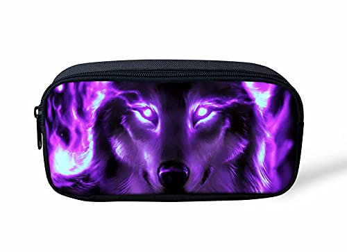 NETILGEN Federmäppchen mit Wolfsdruck, für Schule, Kinder, Jungen, Violett, Neon, Wolf, Stiftetasche, Halter, Schüler, Klassenzimmer, Schreibtisch-Organizer, Schreibwarenetuis
