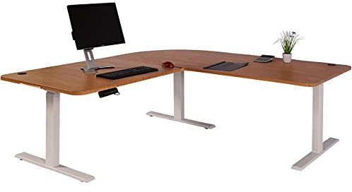 Mendler Eck-Schreibtisch HWC-D40, Computertisch elektrisch höhenverstellbar 178x178cm 84kg MVG - braun Strukur, weiß