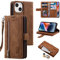 UEEBAI Hülle für iPhone 13 Mini Zoll, Vintage Reißverschluss Handyhülle PU Leder Handytasche Silikon Bumper mit 9 Kartenfächer Standfunktion Klapphüllen Trageband Schutzhülle Flip Case - Braun