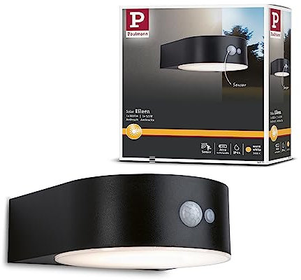 Paulmann 94570 LED Solar Außenwandleuchte Eileen mit Bewegungsmelder IP44 3000K 300lm incl. 1x5,5 W Warmweiß Schwarz kabellos Kunststoff wiederaufladbar
