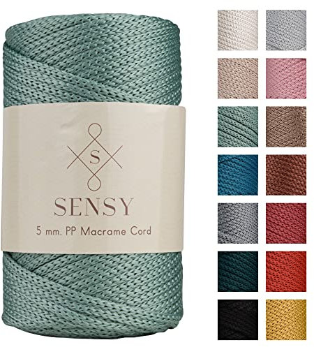 Sensy Premium 5 mm 104 Yards Polyesterseil 100% Polypropylen-Kordel Makramee-Kordel 5 mm Häkeltasche Kordel Makramee Seil Häkelgarn Geschenk für Strickwaren (Salbei)