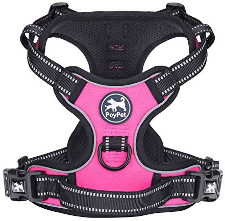 PoyPet No Pull Hundegeschirr, reflektierendes Westengeschirr mit 2 Leinenbefestigungen und einfachem Steuergriff für kleine mittelgroße Hunde (Rosa, M (1er Pack))