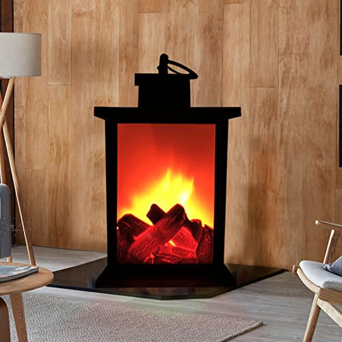 Roadoor 5 / 6inch Cheminée Lanternes avec Flammes décoratives Silence Cheminée Lampe Piles Powered Exquis Workmanship Table Electric LED Cheminée Flamme Flamme pour la Maison Noir S