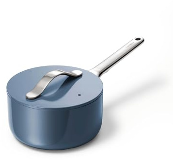 Caraway Nonstick Ceramic Sauce Pan with Lid (1.75 qt) - Non Toxic, PTFE & PFOA Free - Oven Safe & Compatible with All Stovetops (Gas, Electric & Induction) - Navy