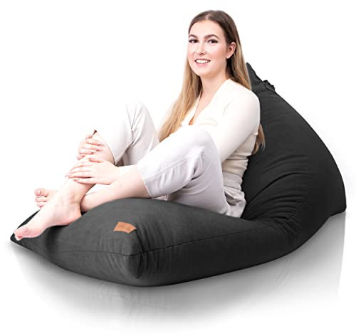 Aiire Modern Gaming Sitzsack XXL Liege - Riesen Bean Bag mit Füllung für Jungen und Kinder - Sitz Sack mit Lehne - Bodenstuhl Grau, Bodenkissen Grob, Chillout Sessel kuschelig Grau