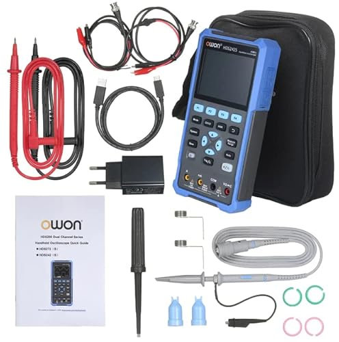 YuqiaoTime HDS200 Series Digital Oscilloscope, 2CH Handheld Oscilloscope+Multimeter 2 in one 3.5 inch USB True RMS Test (HDS2102 2CH 100M)