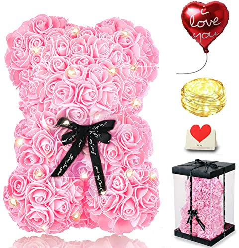 Rosenbär - Geschenk zum Muttertag für Mama Frauen -Rosenblumenbär Rosen Teddybär - Über 250 Blumen auf jedem Rosenbären - Geschenk für Muttertag, Geburtstag, Jubiläum mit Geschenkbox und Liebeskarte