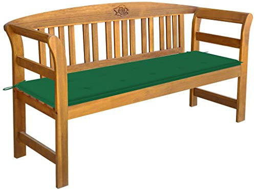 Gartenbank Friesenbank, Parkbank, Gartenbank mit Auflage 157 cm Massivholz Akazie Deko Blumenbank Ideal für Garten und Stadt Grün