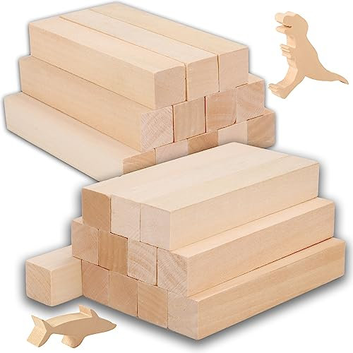 AKOLAFE 24 Piezas Madera de Balsa Natural Maderas para Bricolaje Listones de Madera sin Tratar Taco de Madera Blanda Maderas para Bricolaje para Manualidades, Adultos (10x2,5x2,5cm)