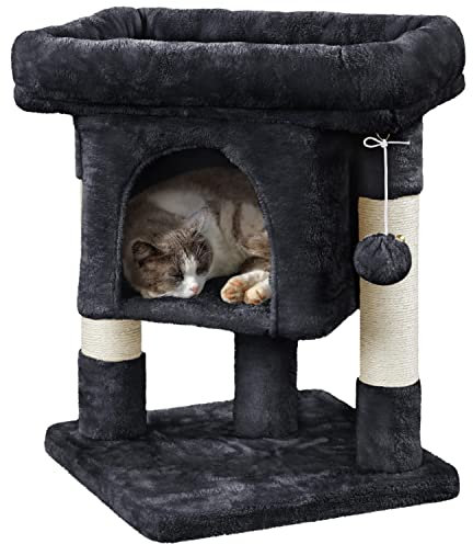 Yaheetech Arbre à Chat Design avec Niche et Plate-Forme Arbre-griffoir Tour pour Chat Hauteur 59cm Noir