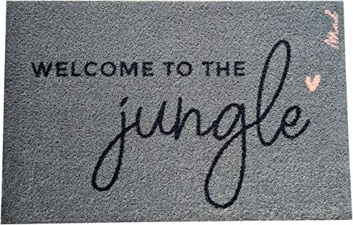 Mad about Mats Fußmatte JoJo, Türvorleger, Sauberlaufmatte, Hautür, Outdoor, Mit Spruch Welcome to The Jungle, Grün Dunkelgrün, rutschfest, waschbar, robust, 50 x 75 cm
