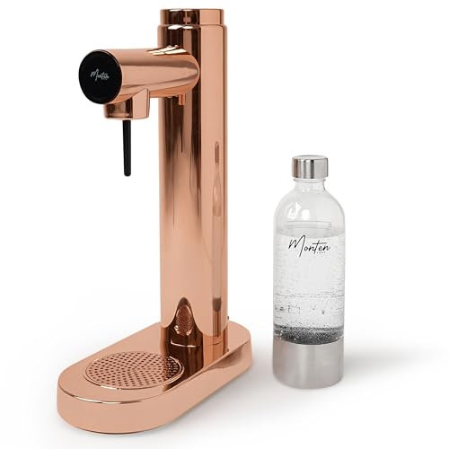 Monten Soda - Wassersprudler - Sprudelwassermaschine in Kupfer - Inkl. 900 ml Wasserflasche und Poliertuch - Kupferbeschichtetes Stahlgehäuse - Kompatibel mit einschraubbaren 60L Sodastream-Zylindern