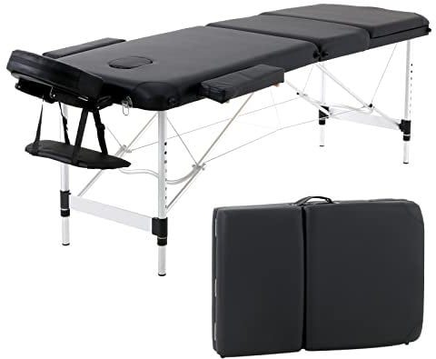 Panana Mobile Massageliege Klappbar 3 Zone, Höhenverstellbare Massagebank Aluminium mit Kopfstütze & Armlehnen und Tragtasche, Massagetisch für Kosmetik, Spa, Salon, Tattoo (Schwarz)