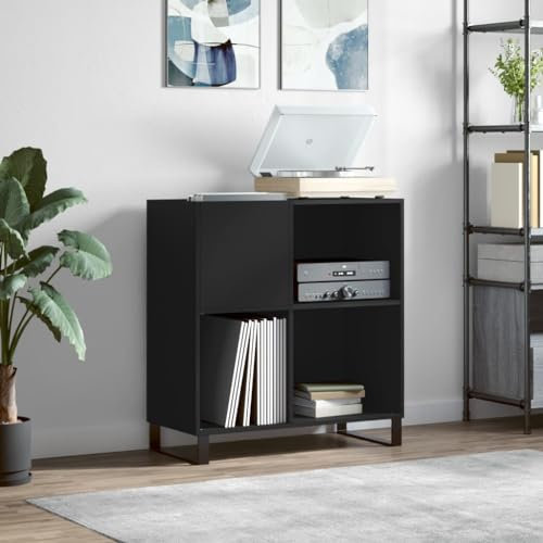 LAPOOH Mueble para Discos Madera contrachapada Negro 84,5x38x89 cm, Estanteria CD, Mueble Tocadiscos, Mueble para Discos, Mueble para Vinilos, Mueble para Tocadiscos - 831781