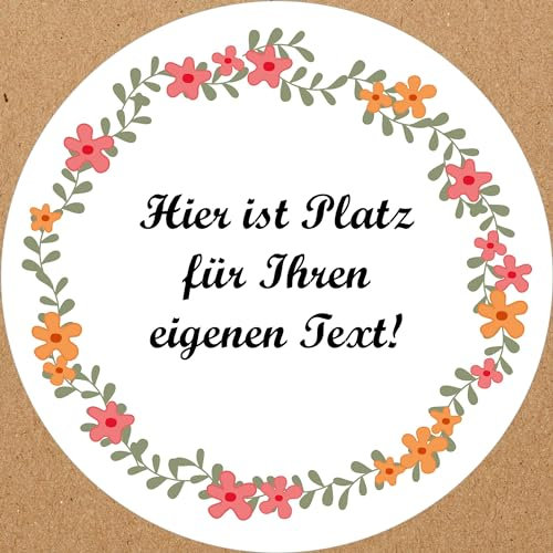 INDIGOS UG - Aufkleber selbst gestalten Blumenmuster - bunt - Frühlingblumen 3 - Wunschtext - 54 Stück - 30mm - personalisierte Geschenke - Etiketten selbstklebend - Dekoration Verpackung von
