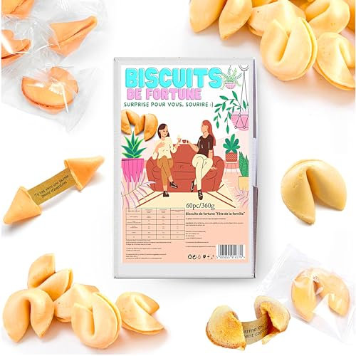 D&D Fun Cookies fortune cookies pink 60 biscuits boîte 360g, COMPLIMENTS, action de grâce végétalienne, petits cadeaux pour la famille, les amis et les collègues
