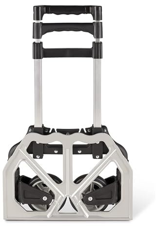 Rynli Aluminium Folding Hand Truck | Heavy Duty Foldable Sack Trolley on Wheels | Barrow Cart Upto 85kg Load Capacity for Moving Boxes and Heavy Items
