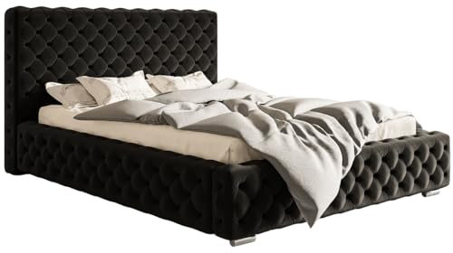 Emporius Doppelbett Chesterfield 140x200 cm Adonis - Polsterbett mit Bettkasten, Lattenrost, Samtstoff, Glamour Stil - Schwarz (Amor Velvet 4322)
