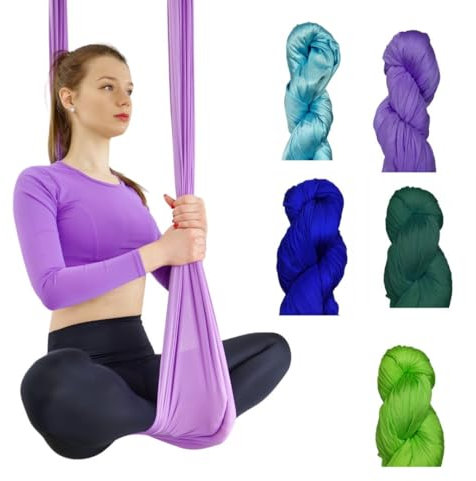 M-POLE Juego de columpio para yoga aéreo – 6 m de longitud con 2 mosquetones – Toalla de yoga Hammock – Tejido de nailon suave – Accesorios de gimnasia Fitness